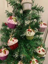 24 Cupcake Baubles~Shatterproof~Multi-Colour~Cup-Cake~Christmas Tree Decorations