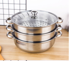 28CM 3 Tier Stainless Steel Steam Cooker Steamer Pan Cook Food Veg Pot With Lids