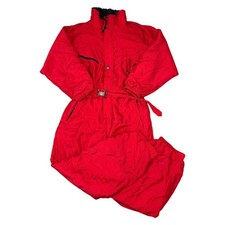 Vintage Ski Suit One Piece 90s Snow Hooded Retro Red Mens Large EU54
