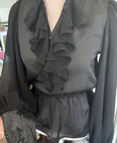 Black satin look blouse wide - blouse,