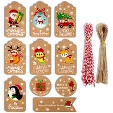 50/100Pcs Christmas Kraft Paper Gift Tags Scallop Label Luggage Blank + Strings