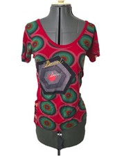 Desigual Women's Red Graphic Top Short Sleeve Fits Size 10 12 Mandala Cobweb