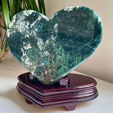 Moss Agate Heart - Polished Green Crystal Carving, Healing Stone - 5.3LB