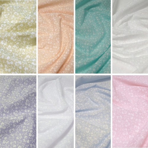 Polycotton fabric white floral - polycotton,