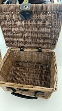 Wicker Picnic Basket Hamper Hinged Lid Handle Storage Rectangle Boho