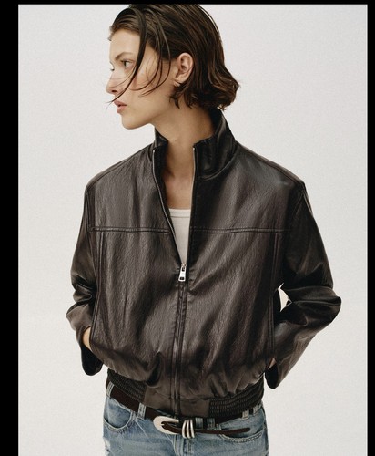 Zara brown faux leather bomber - faux,