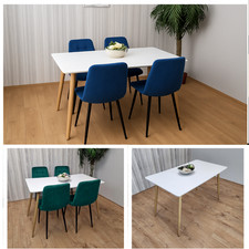Modern Dining Table + Velvet Chairs Set Metal Legs Kitchen Home Furniture