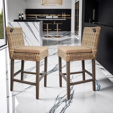 2 Solid Pine Bar Stools Rattan