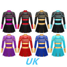 UK Kids Girls Cheer Leader Costume Uniform Cheerleading Dance Long Sleeve Dress 