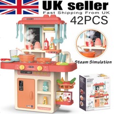 Kids Play Kitchen Pretend Kitchen Toy Set Cooking Role Gift w/Lights Sounds Gift