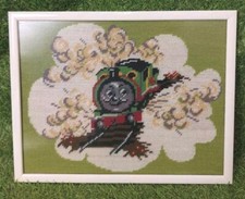 Vintage 1980s Thomas the Tank Engine Percy Train Cross Stitch Embroidery Picture