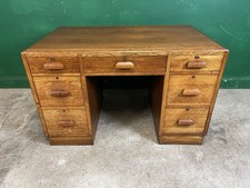 Vintage Oak Double Pedestal 7 Drawer Desk Art Deco 1930s