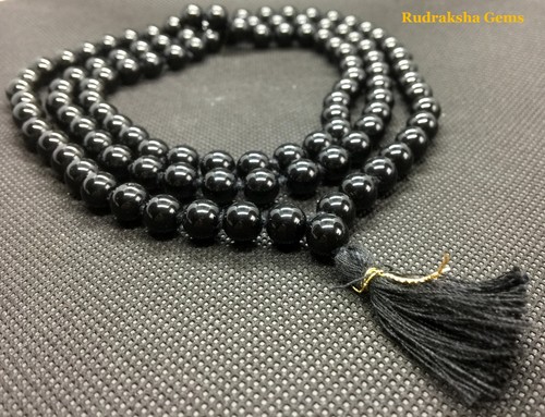 Black agate mala - black,