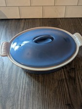 Le Creuset Cast Iron Oval Lidded Casserole Dish, Blue 22, Solid Handles