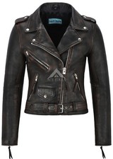 Ladies Leather Jacket Vintage BRANDO Fitted Urban Look Biker Jacket MBF
