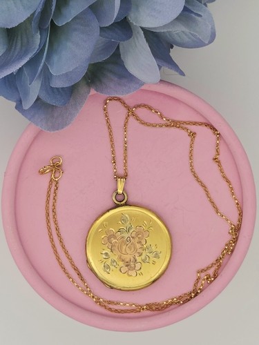 Large vintage locket pink rose - large,