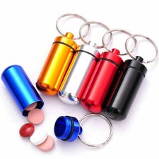 Keyring Tablets Medicine Container Pill Box Aluminium Key Chain Drug Holder NEW