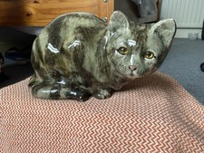 Winstanley Pottery Tabby Cat Figurine Size 5, Glass Eyes, Large, Signed