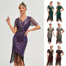 1920s Flapper Dress Vintage Sequins Fringed Great Gatsby Ladies Party
