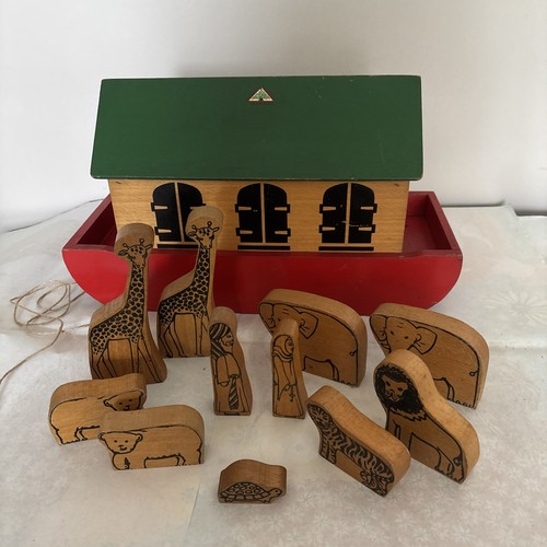 Vintage wooden noah ark pull - vintage,