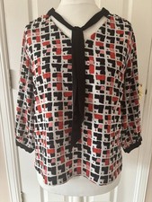 Captain Tortue 3/4 Sleeve Tie V Neck Geometric Patterned Blouse/Top Size 12