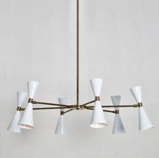 6 Light White Shade Brass