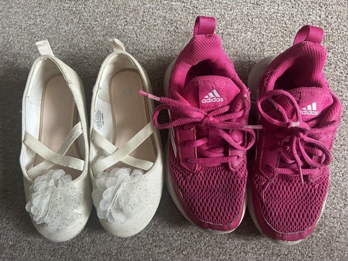 Girls pink and white adidas - and,