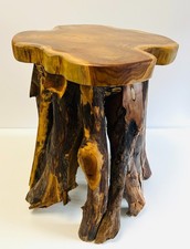 Driftwood Root Drinks Table Side End Furniture Rustic Vintage Wood Slice Top Art