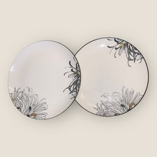 Denby Monsoon Chrysanthemum 2x Dinner Plates 11” 28.5cm Black & Gold Floral #A