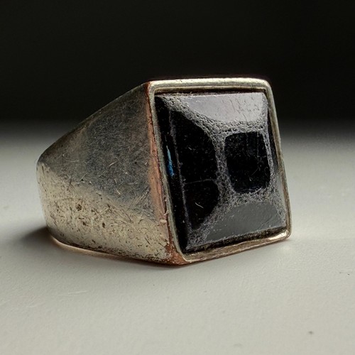 Ring silver tone signet - ring,