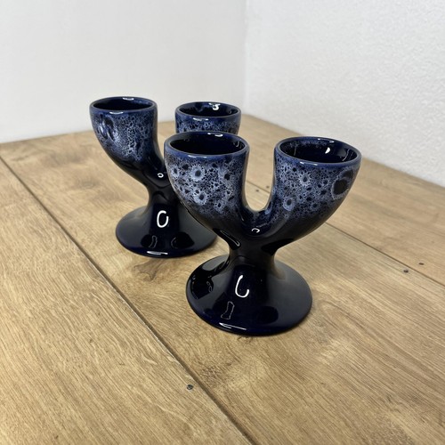 Pair vintage blue lava - blue, glaze