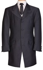 Prince Edward Grey Jacket Plain 3/4 Length Teddy Boy Drape Wedding Formal Fancy
