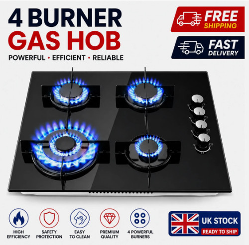 Burner gas hob black - gas, glass