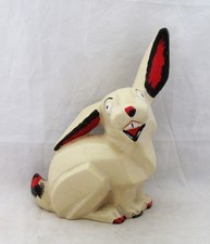 ANGULAR LAUGHING CREAM RABBIT/HARE HOLLOW SLIP CAST, HAND PAINTED DETAIL
