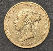 1857 Queen Victoria Gold Half Sovereign Coin