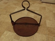 Cast iron vintage flat plate 9.5" gypsy traveller swing pan fire tripod cooking
