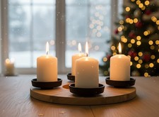 Advent Wreath Aluminium and Mango Wood Modern Candle Holder Black Ø 27 cm