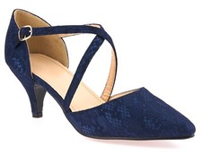 NEW LADIES NAVY BLUE LACE LOW