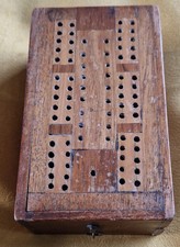 VTG Wooden Inlaid Cribbage Board Travel Folding  Box Has Storage inside READ