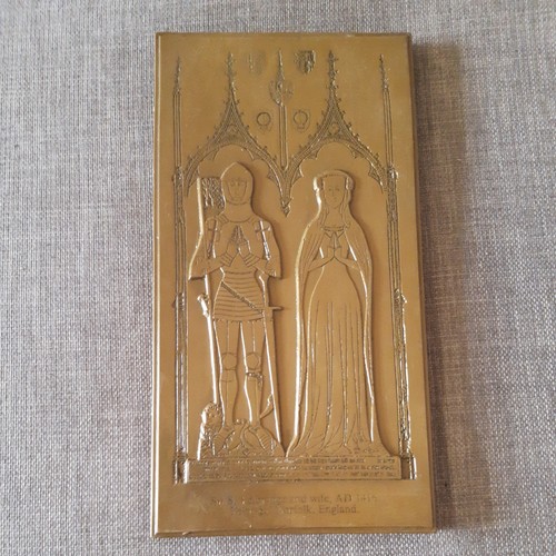 Brass rubbing plaque depicting - brass,