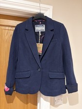 Joules Olivia Herringbone Blazer Jacket Size 12 Navy Tweed Style BNWT £99.95