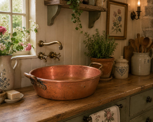 French solid copper sink - copper, basin