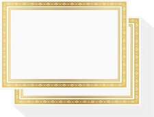 50 x A4 Blank Plain Paper Certificates with Gold Foil Border White 180gsm Sheets