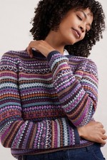 Seasalt Women's Regular Percella Cove Fair Isle Jumper Star Jasmine Wild Orchid 