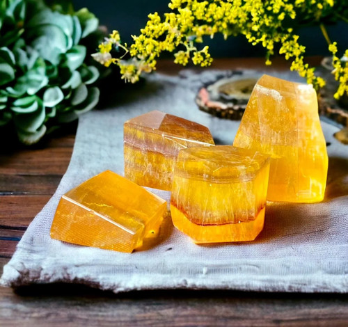 Yellow banded fluorite cube - banded,
