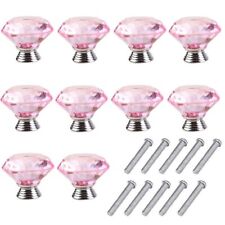 Glass Crystal Door Knob Drawer Cupboard Cabinet Furniture Diamond Handle +Screws