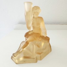 Walther Sohne Art Deco Yellow/Amber Frosted Glass Figure Candle Holder/Lamp Base
