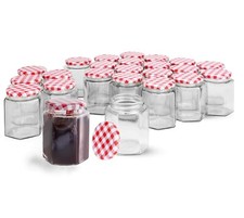 Jam Jars Glass Preserve Pots Screw Lids Hexagonal 250ml Airtight Jar Set of 24