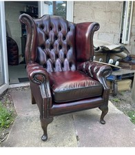 Chesterfield Wingback Chair In Green Leather UK DELIVERY £60