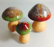 Set of 3 Ceramic Mushrooms Toadstools Indoor Outdoor Garden Pottery Ornaments